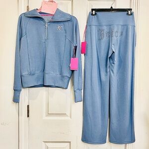 New Juicy Couture Sport 2-Piece Rhinestone Tracksuit Set Blue Small